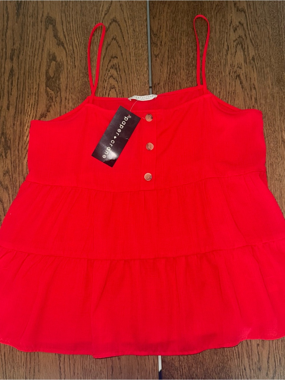Paper Crane Bright Red Tiered Spaghetti Strap Tank